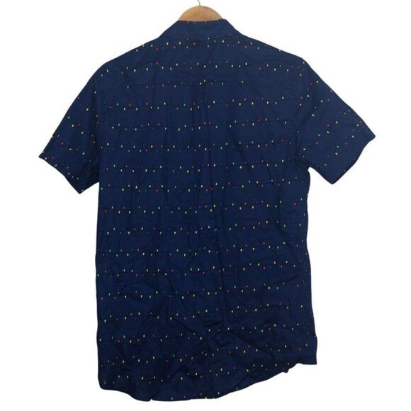 Sovereign Code Christmas Lights Shirt Mens Blue Holiday Button Short Sleeve Sz L - Picture 5 of 8